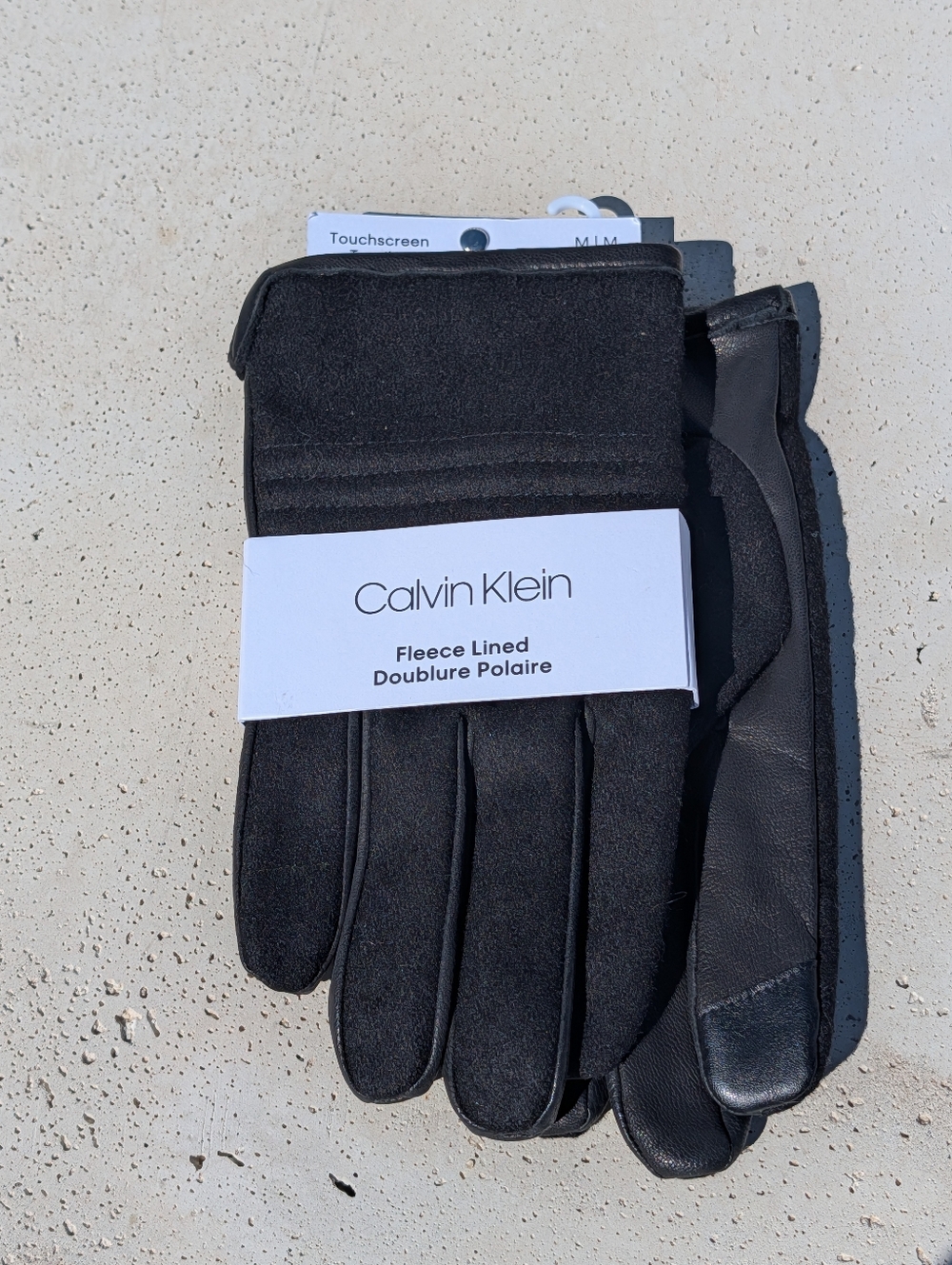 Calvin Klein Leather Wool Gloves Touchscreen Medium